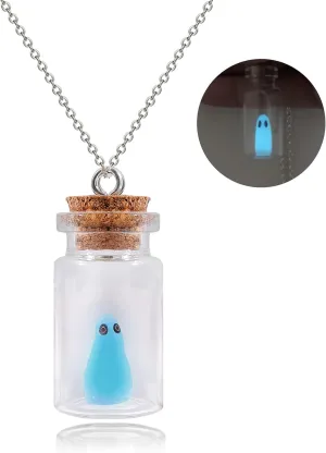 Choistily Adopt a Ghost Necklace Earrings Set Ghost in a Bottle Necklace Glow in Dark Ghost Necklace Earrings Halloween Cosplay Party Jewelry