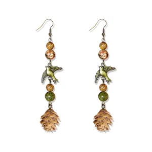 Christmas Pine Cone Acorn Earrings for Women Handmade Vintage Lifelike Bird Earrings Natural Gemstone Earrings Winter Nature Jewelry Fall Thanksgiving Gifts (Pine Cone)
