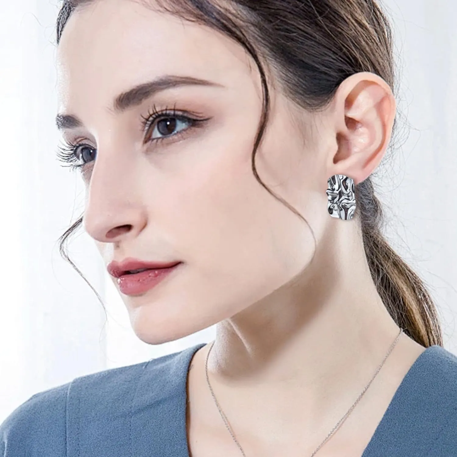 Chunky Big Square Geometric Stud Earrings for Women, Trendy Large Statement Vintage Textured Dome Metal Earring Dupes Fashion Jewelry Gift