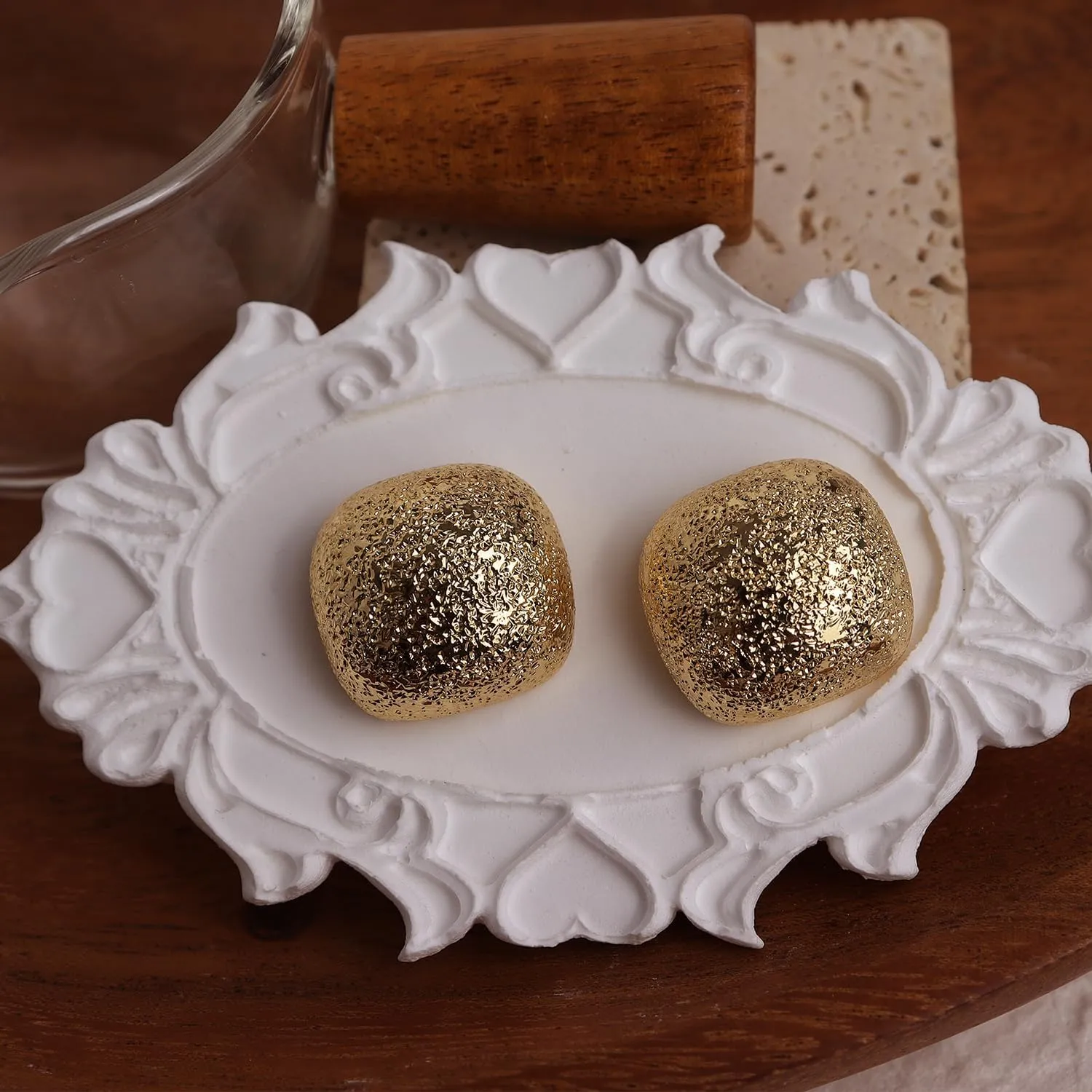Chunky Gold Geometric Dome Stud Earrings for Women, Trendy Earing Jewelry Gift
