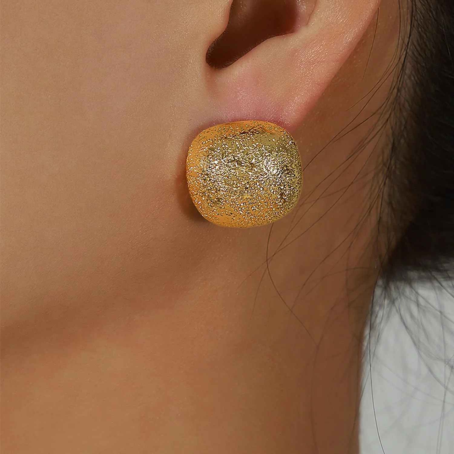 Chunky Gold Geometric Dome Stud Earrings for Women, Trendy Earing Jewelry Gift