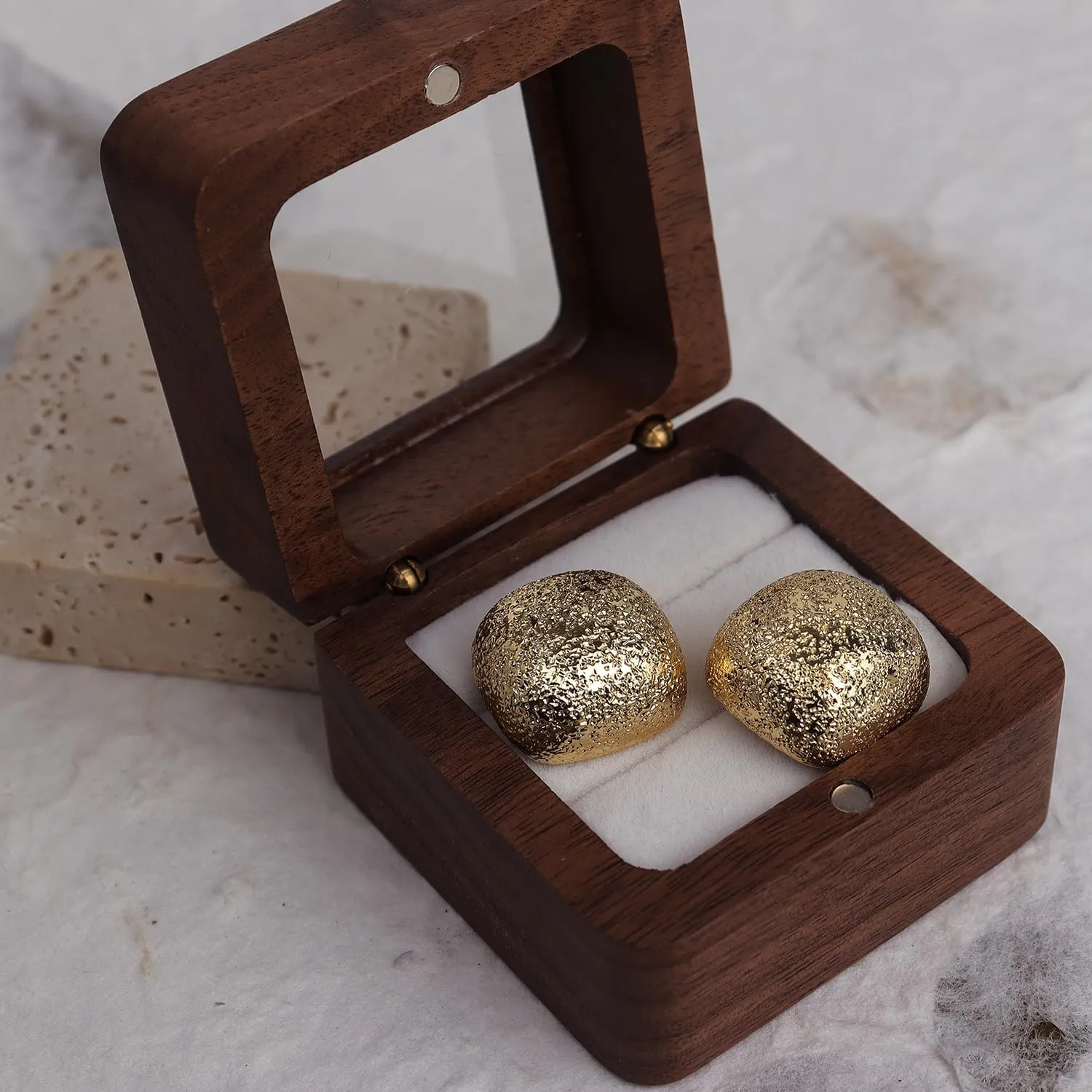 Chunky Gold Geometric Dome Stud Earrings for Women, Trendy Earing Jewelry Gift