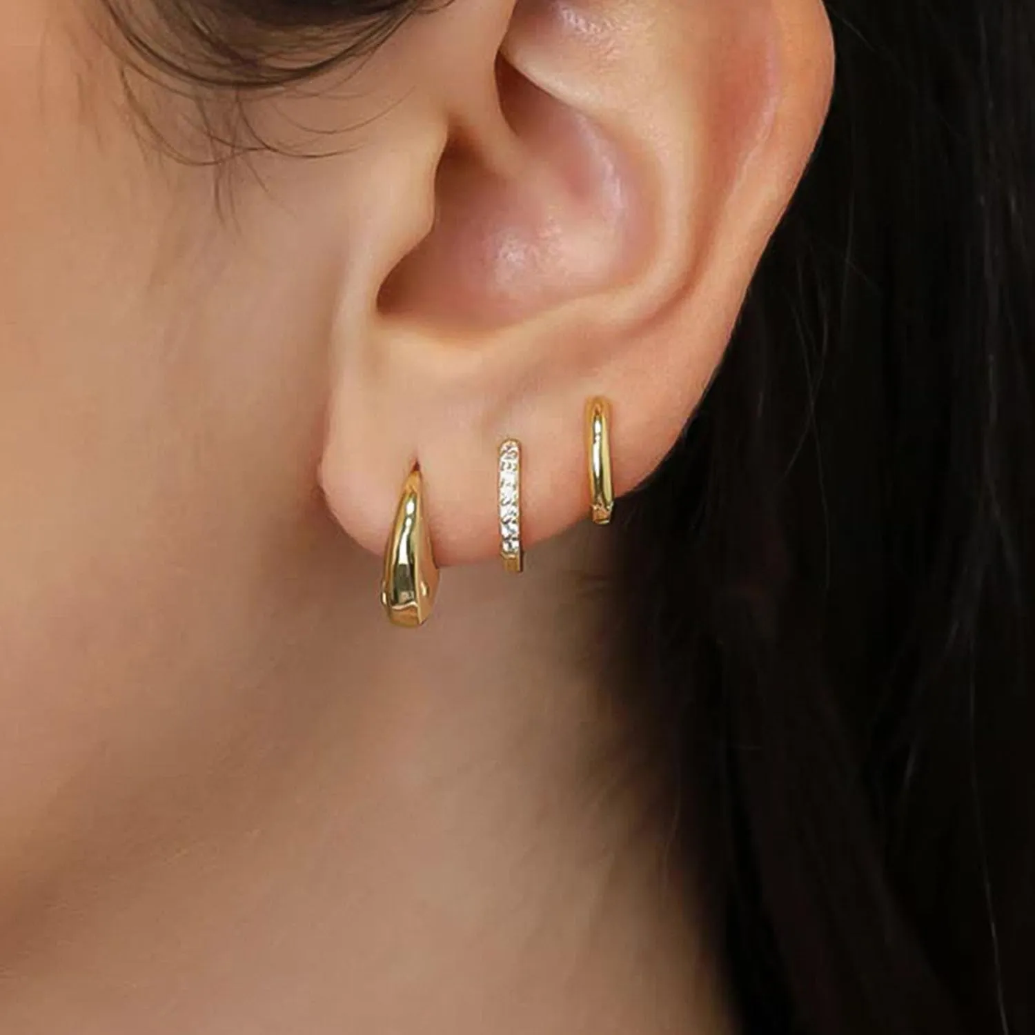 Chunky Gold Hoop Earrings Sets for Women Gold Hypoallergenic Oval Huggie Earrings Lightweight Thick Rectangle Hoop Earrings Trendy Jewelry for Women