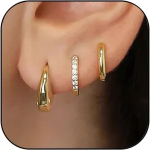 Chunky Gold Hoop Earrings Sets for Women Gold Hypoallergenic Oval Huggie Earrings Lightweight Thick Rectangle Hoop Earrings Trendy Jewelry for Women