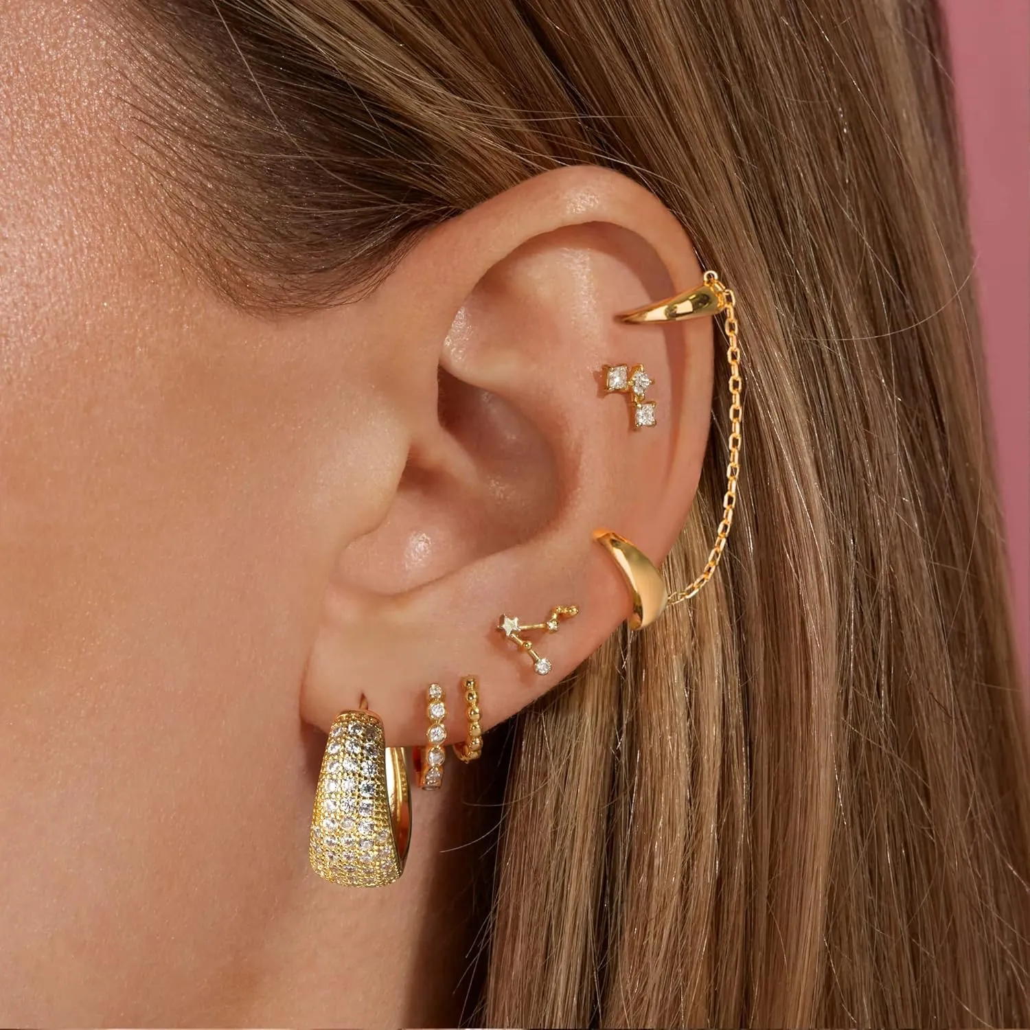 Chunky Gold Huggies Hoop Earrings with 925 Sterling Silver Post Gold Plated Earrings for Women