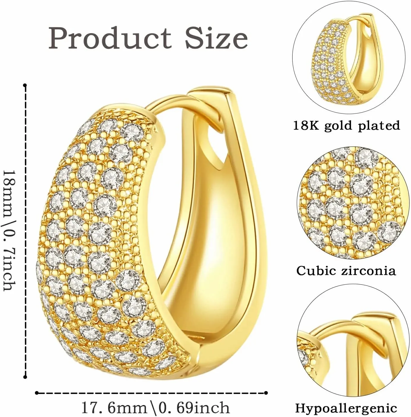 Chunky Gold Huggies Hoop Earrings with 925 Sterling Silver Post Gold Plated Earrings for Women