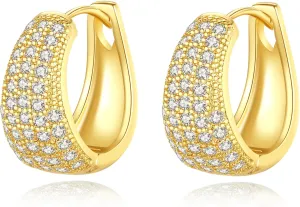 Chunky Gold Huggies Hoop Earrings with 925 Sterling Silver Post Gold Plated Earrings for Women