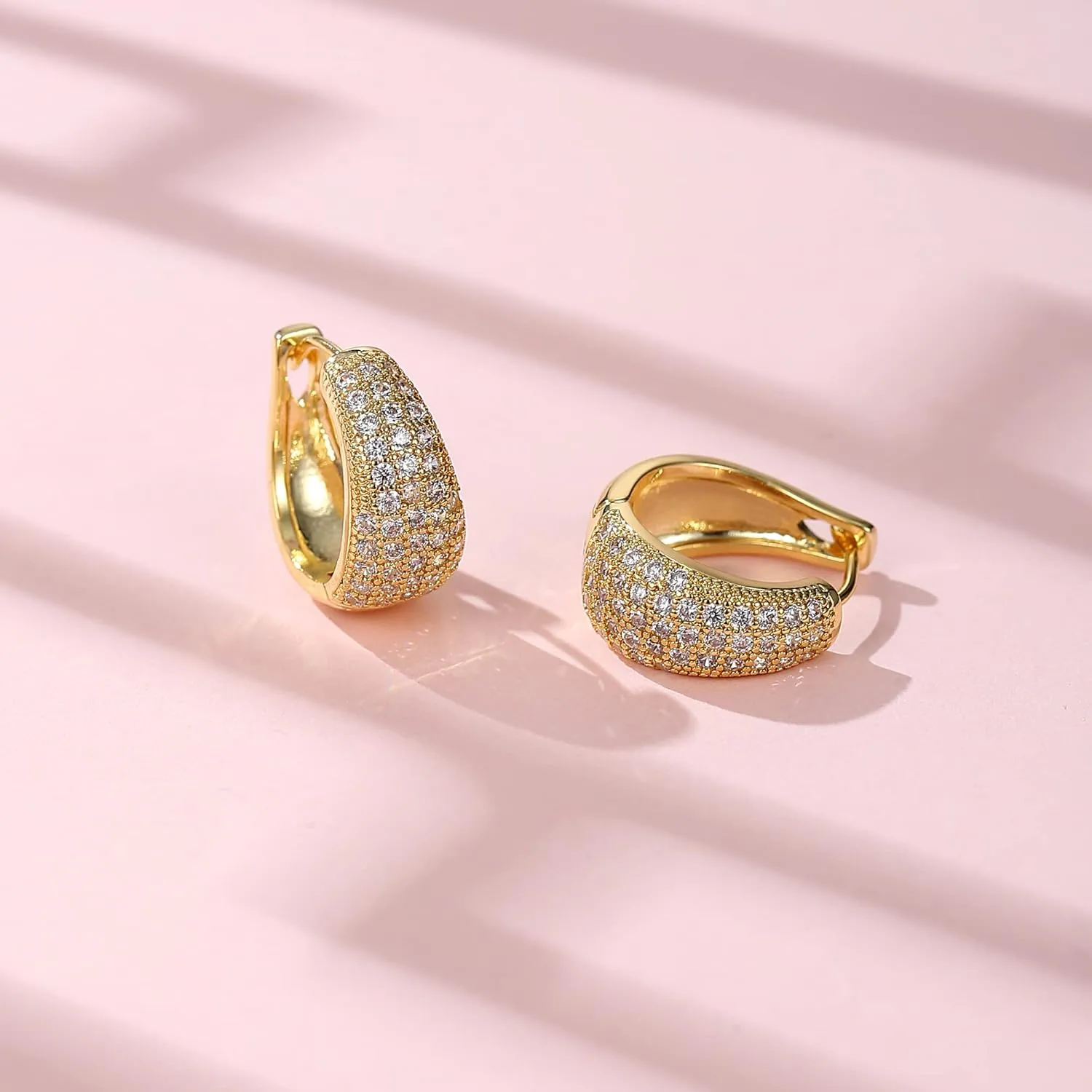 Chunky Gold Huggies Hoop Earrings with 925 Sterling Silver Post Gold Plated Earrings for Women