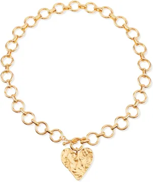 Chunky Gold Pendant Necklaces for Women, Large Statement Hammered Heart Pendant Necklace Vintage Chunky Gold Chain Necklace for Women Trendy Jewelry Gift