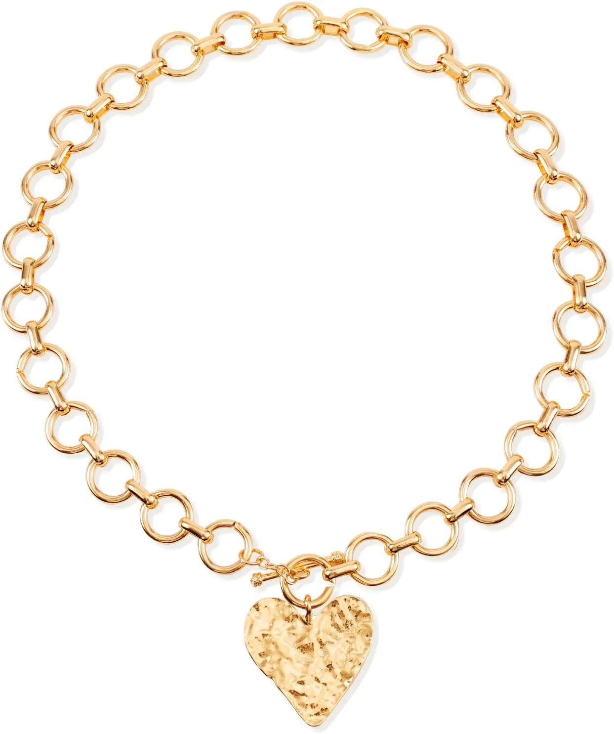 Chunky Gold Pendant Necklaces for Women, Large Statement Hammered Heart Pendant Necklace Vintage Chunky Gold Chain Necklace for Women Trendy Jewelry Gift