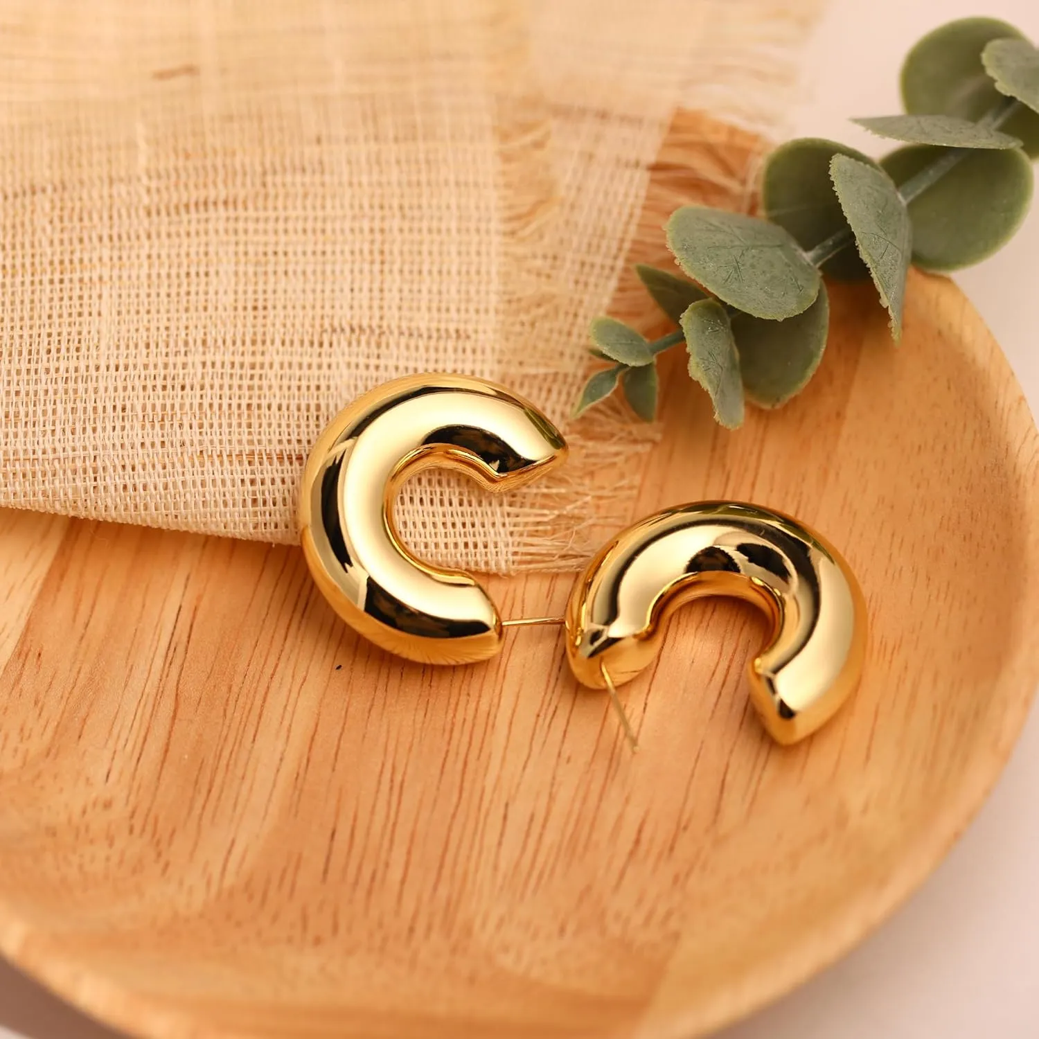 Chunky Gold Teardrop Earrings for Women, 14K Gold Plated 925 Sterling Silver Hoop Earrings Huggie Twisted Thick Chunky Gold Hoops Lightweight Hypoallergenic Earring, Trendy Fashion Jewelry
