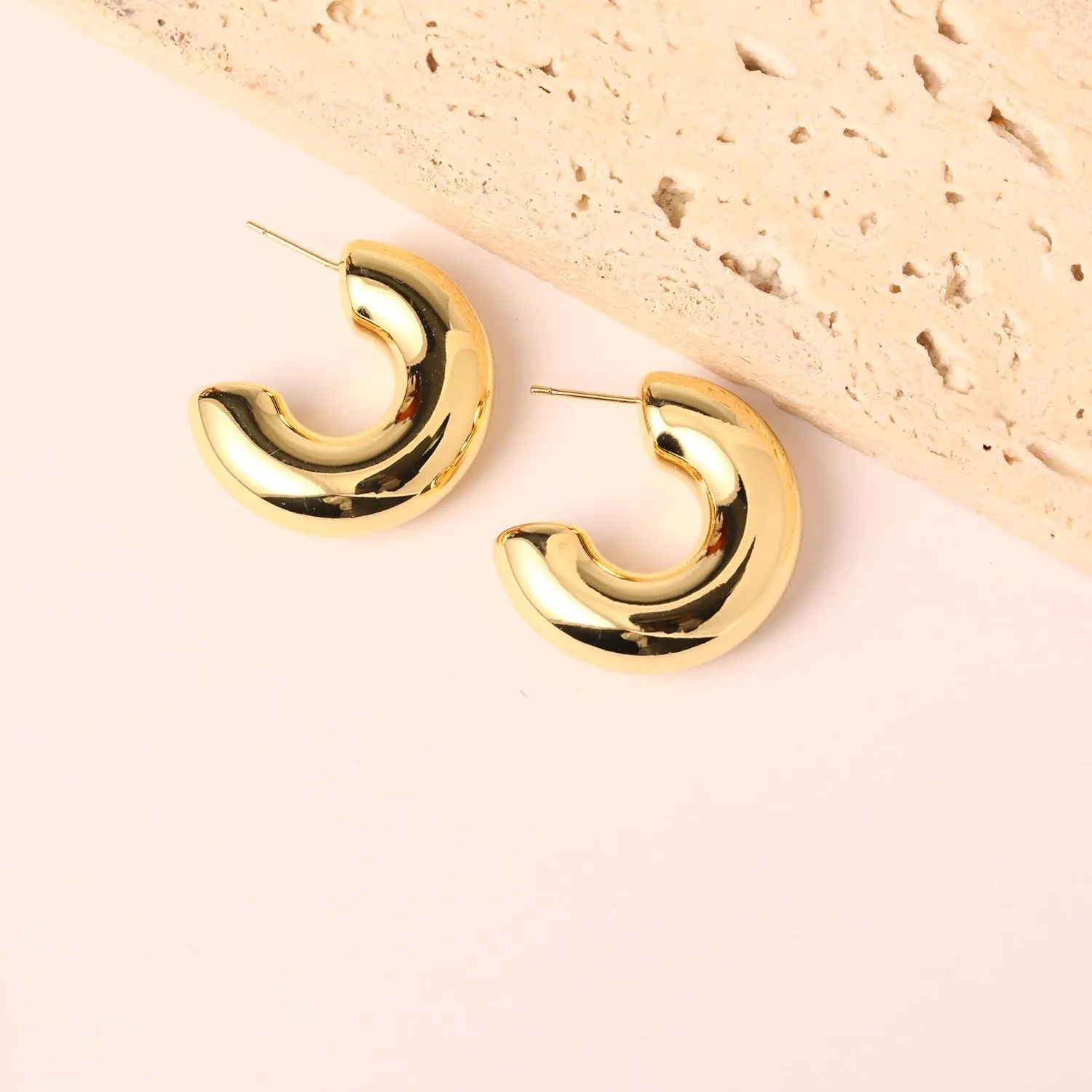 Chunky Gold Teardrop Earrings for Women, 14K Gold Plated 925 Sterling Silver Hoop Earrings Huggie Twisted Thick Chunky Gold Hoops Lightweight Hypoallergenic Earring, Trendy Fashion Jewelry