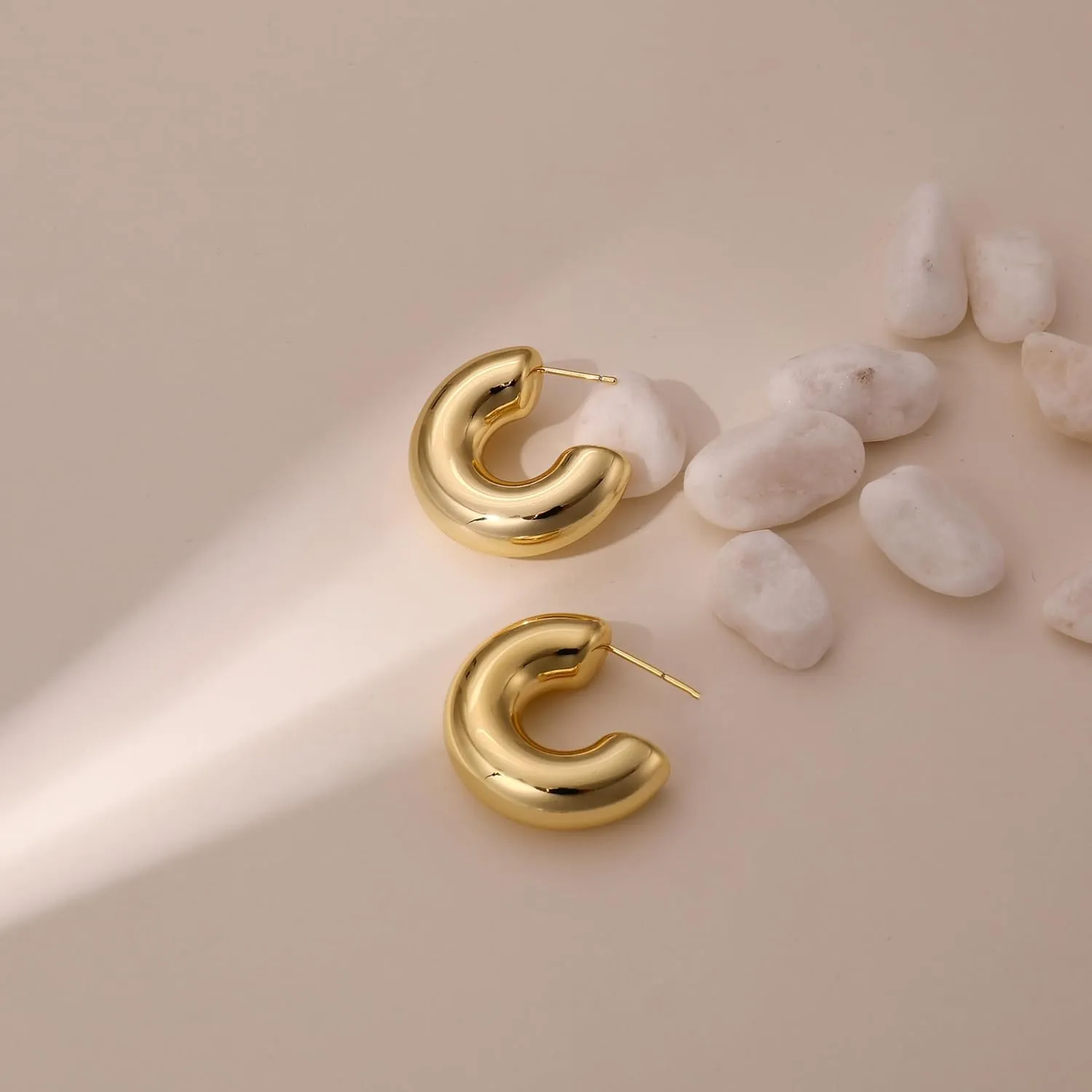 Chunky Gold Teardrop Earrings for Women, 14K Gold Plated 925 Sterling Silver Hoop Earrings Huggie Twisted Thick Chunky Gold Hoops Lightweight Hypoallergenic Earring, Trendy Fashion Jewelry