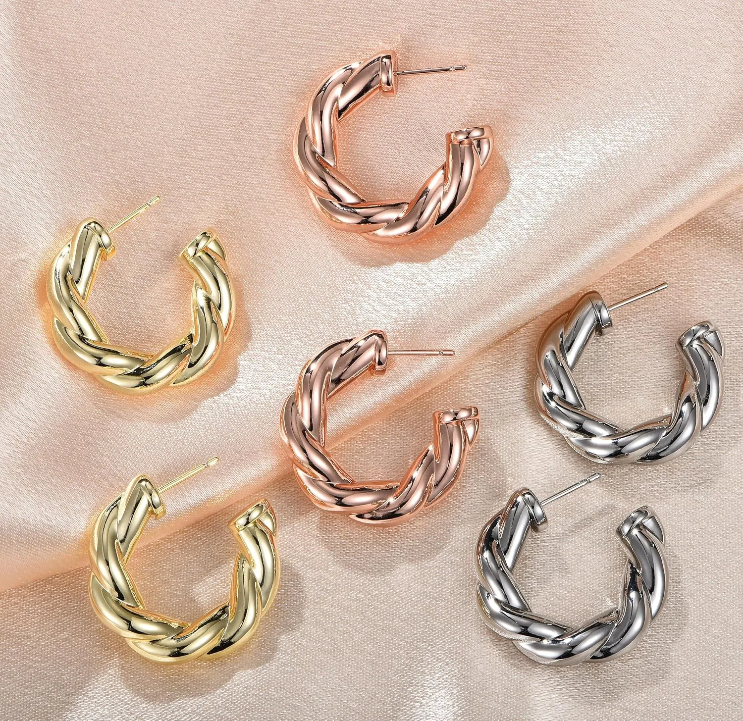 Chunky Gold Teardrop Earrings for Women, 14K Gold Plated 925 Sterling Silver Hoop Earrings Huggie Twisted Thick Chunky Gold Hoops Lightweight Hypoallergenic Earring, Trendy Fashion Jewelry