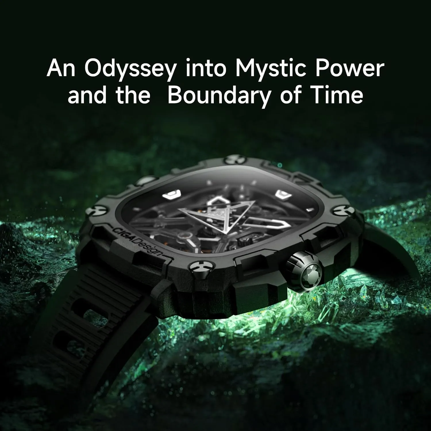 CIGA Design Automatic Watch - X Series Eye of Horus Mechanical Skeleton Watch Bioceramic Case Square Waterproof with Silicone Strap for Men and Women Gift, Analog Display Timepiece