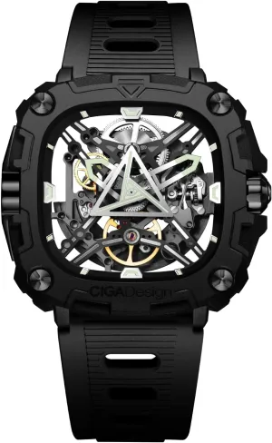 CIGA Design Automatic Watch - X Series Eye of Horus Mechanical Skeleton Watch Bioceramic Case Square Waterproof with Silicone Strap for Men and Women Gift, Analog Display Timepiece