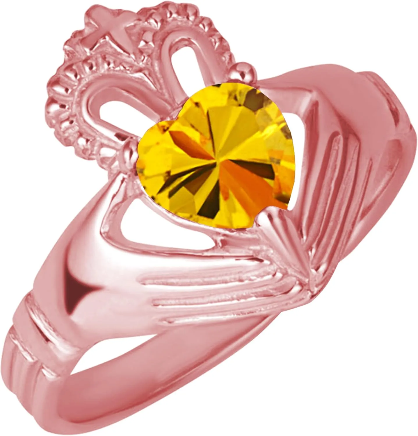 Claddagh Gold 10K Rose Gold Women's Elegant Claddagh Cubic Zirconia Heart Shape Ring with Multiple RingSize