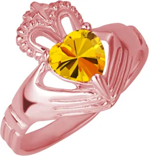 Claddagh Gold 10K Rose Gold Women's Elegant Claddagh Cubic Zirconia Heart Shape Ring with Multiple RingSize