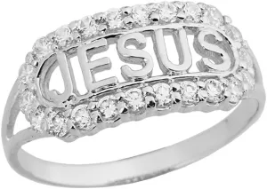 Claddagh Gold Religious Jewelry Unique Sterling Silver CZ Jesus Christ Christian Faith Ring (Size 5.5)