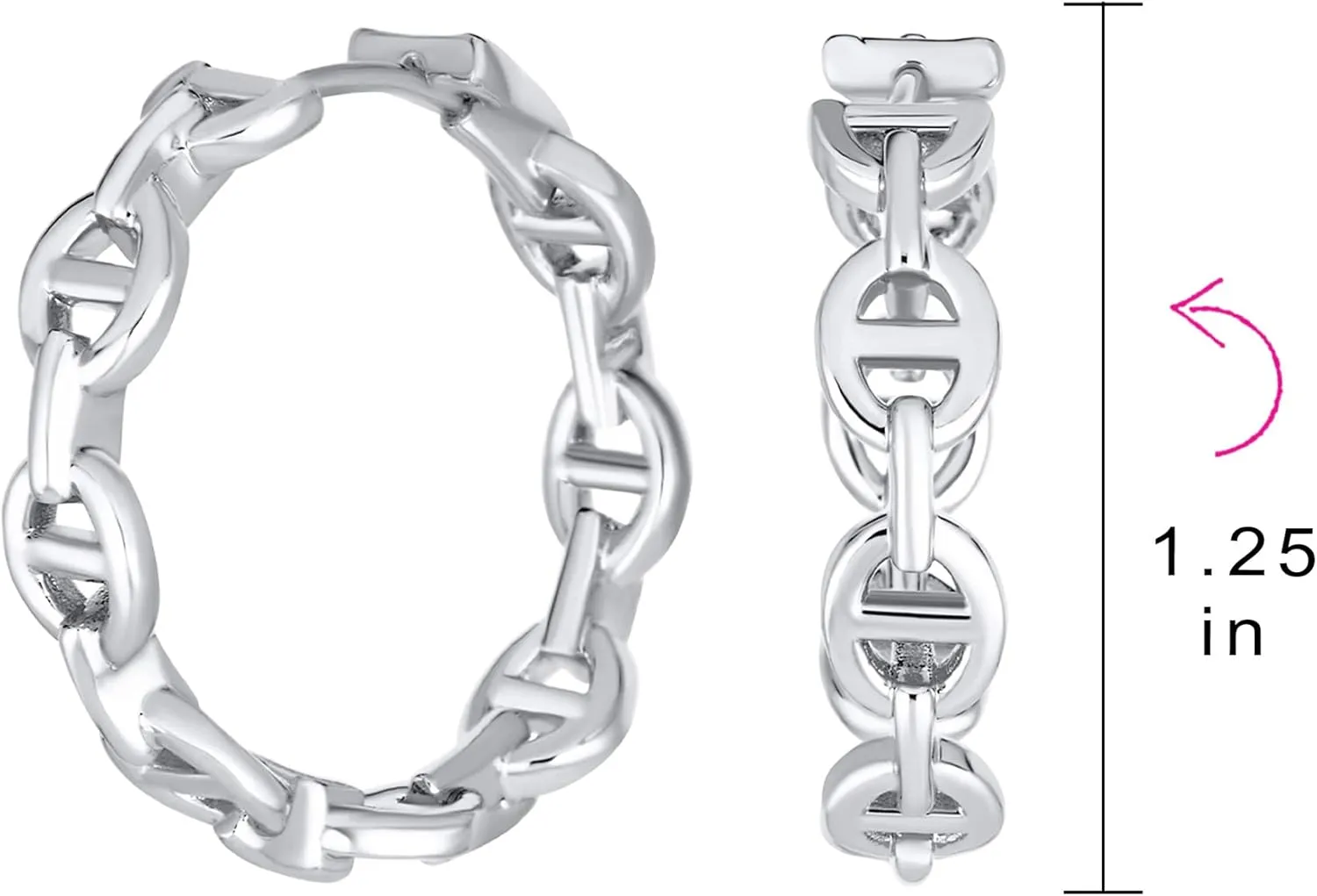 Classic Round Paper Clip Link Open Anchor Puff Mariner Chain Link Hoop Earrings Women Silver or 14K Gold Plated 1.25 Inch Medium Size