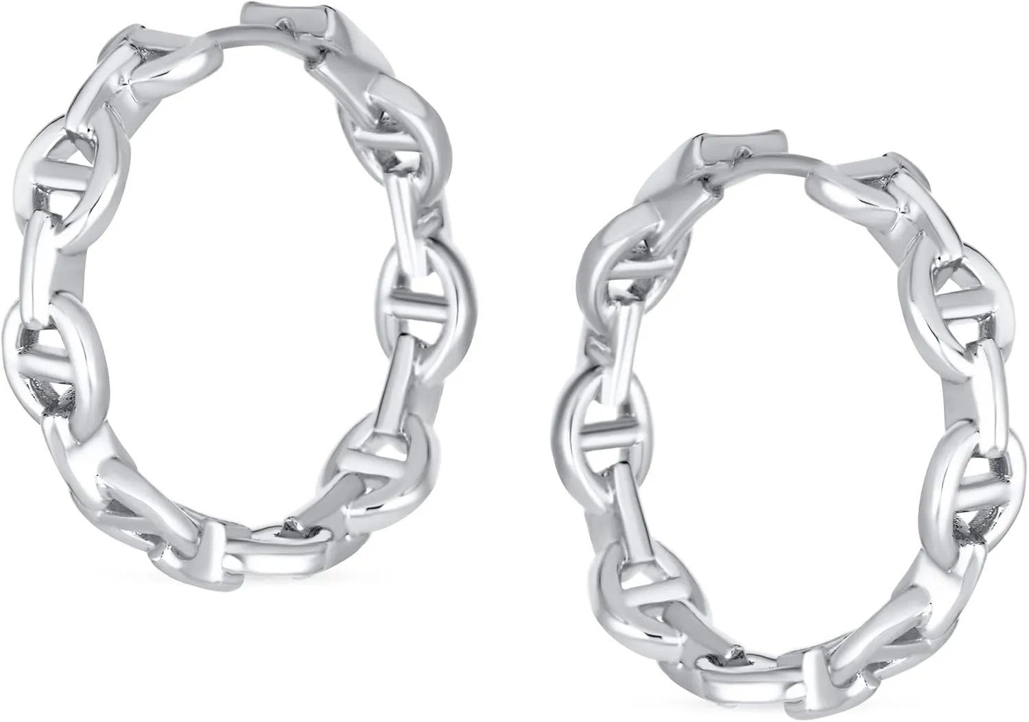 Classic Round Paper Clip Link Open Anchor Puff Mariner Chain Link Hoop Earrings Women Silver or 14K Gold Plated 1.25 Inch Medium Size