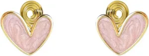 Clip on Pink Heart Small Fake Stud Earrings for Women Non Pierced Ears Cute Gold Plated Enamel Hearted Shaped Hypoallergenic Minimalist Tiny Studs Fashion Y2K Jewelry