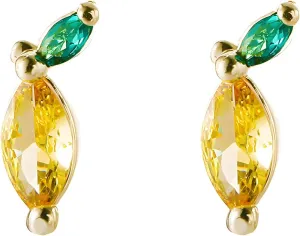 coadipress Lemon Stud Earrings for Women Delicate Fashion Unique 3D Fruit Tiny Pineapple Lemon Yellow Crystal Stud Earrings Hawaiian Summer Fruit Statement Jewelry