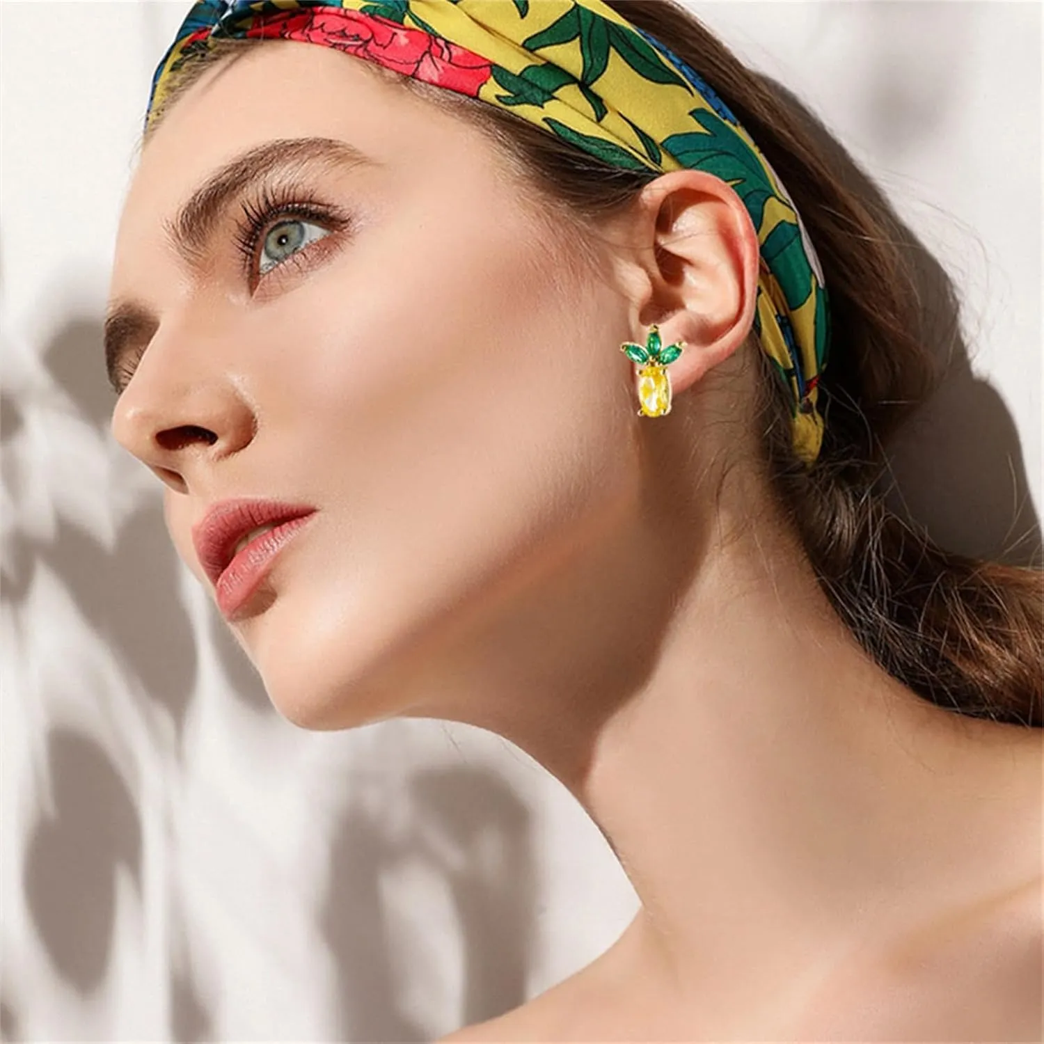 coadipress Lemon Stud Earrings for Women Delicate Fashion Unique 3D Fruit Tiny Pineapple Lemon Yellow Crystal Stud Earrings Hawaiian Summer Fruit Statement Jewelry