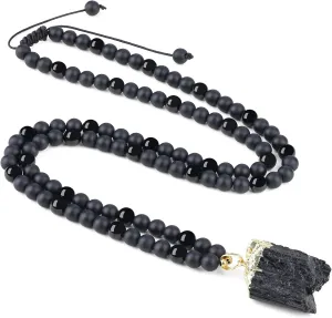 COAI Raw Tourmaline Pendant 108 Mala Beads Stone Beaded Necklace