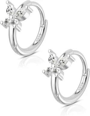 COCHARM 14K Real Gold Plated 925 Sterling Silver Cartilage Hoop 20 Huggie Hoop Earrings Butterfly Helix Earrings Tragus Daith Rook Piercing Jewelry for Women Men