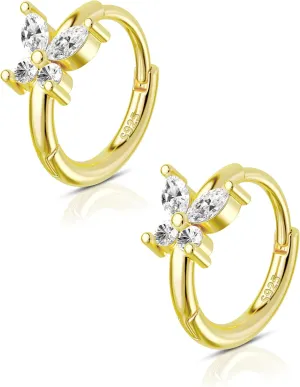 COCHARM 14K Real Gold Plated 925 Sterling Silver Cartilage Hoop 20 Huggie Hoop Earrings Butterfly Helix Earrings Tragus Daith Rook Piercing Jewelry for Women Men