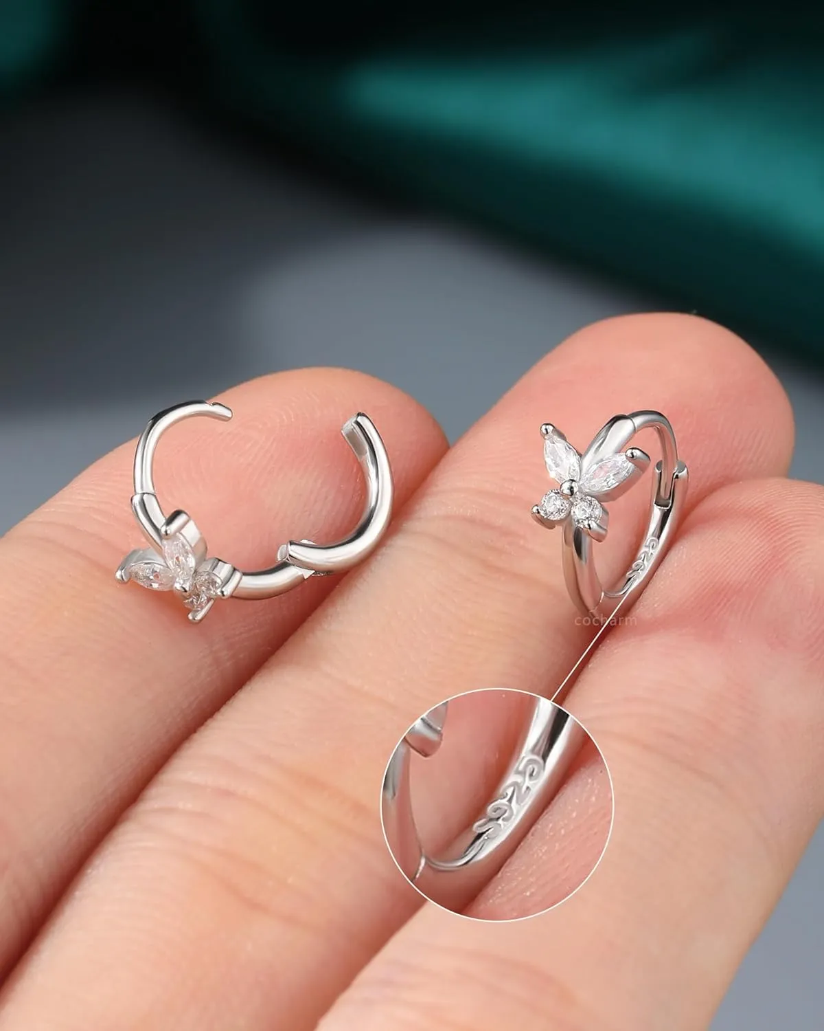 COCHARM 14K Real Gold Plated 925 Sterling Silver Cartilage Hoop 20 Huggie Hoop Earrings Butterfly Helix Earrings Tragus Daith Rook Piercing Jewelry for Women Men