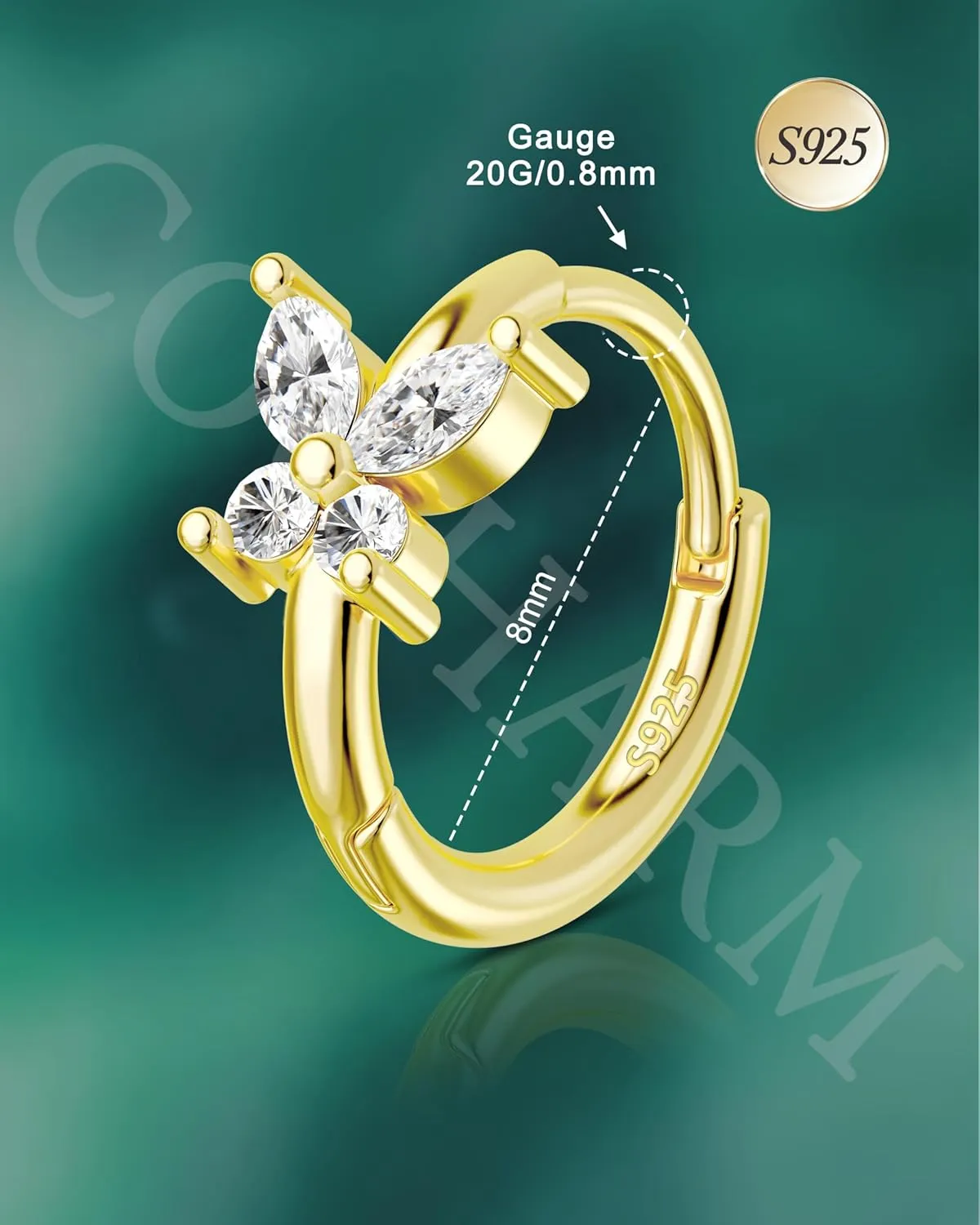 COCHARM 14K Real Gold Plated 925 Sterling Silver Cartilage Hoop 20 Huggie Hoop Earrings Butterfly Helix Earrings Tragus Daith Rook Piercing Jewelry for Women Men