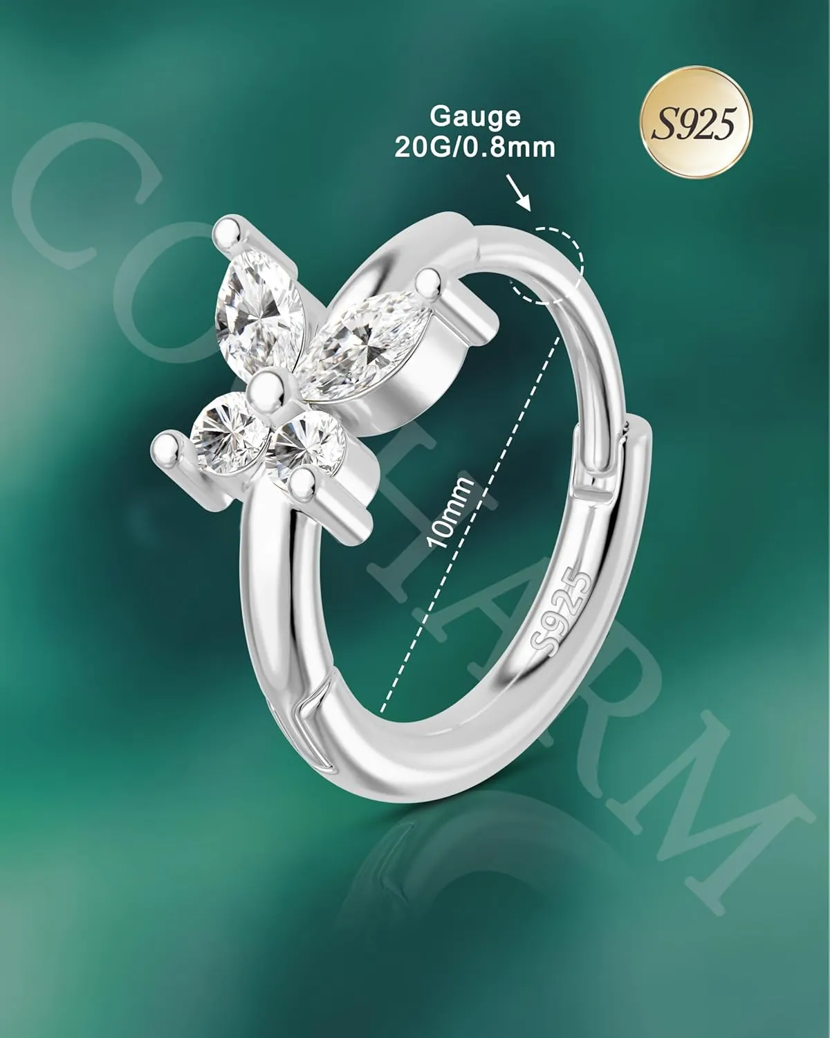 COCHARM 14K Real Gold Plated 925 Sterling Silver Cartilage Hoop 20 Huggie Hoop Earrings Butterfly Helix Earrings Tragus Daith Rook Piercing Jewelry for Women Men