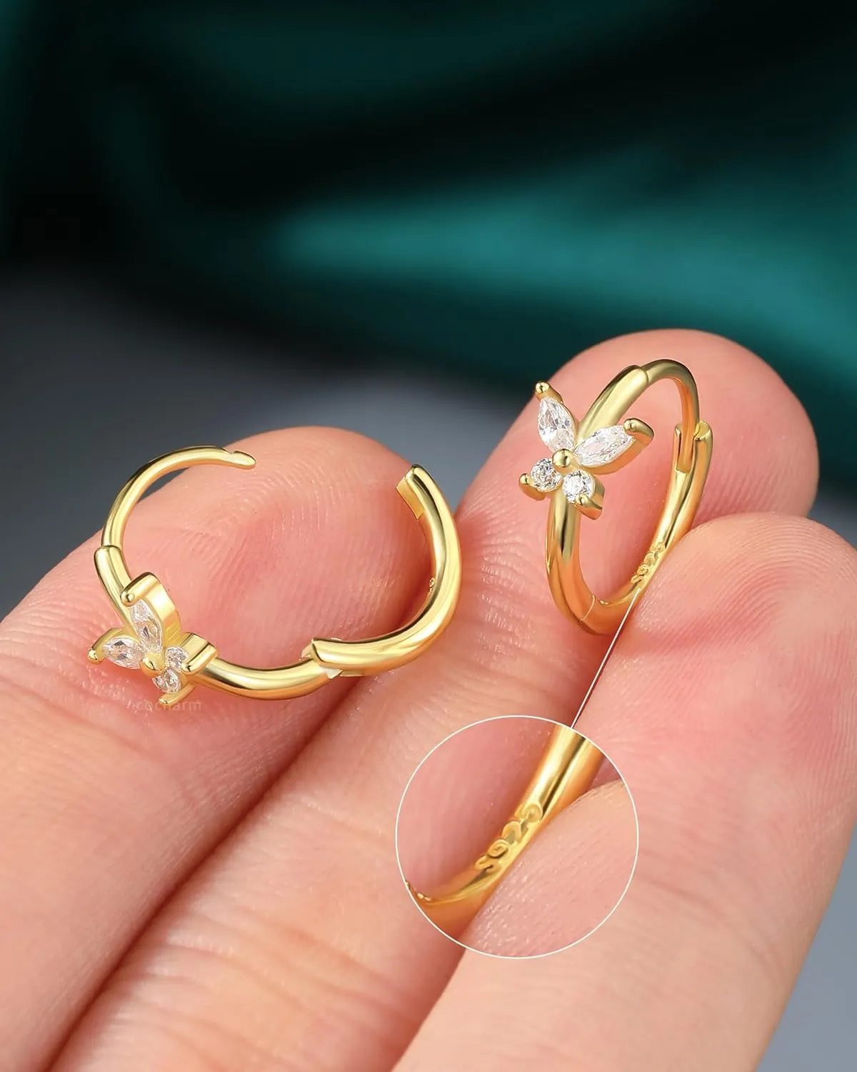 COCHARM 14K Real Gold Plated 925 Sterling Silver Cartilage Hoop 20 Huggie Hoop Earrings Butterfly Helix Earrings Tragus Daith Rook Piercing Jewelry for Women Men