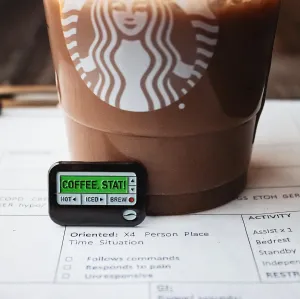Coffee Stat Pager Enamel Badge Reel Pin | Cute Nurse Doctor Tech Healthcare Medical Gift