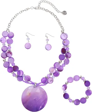 Coiris Layered Beads Statement Necklace for Women Gradient Colour Circle Shell Pendant Chunky Jewelry Set Costume Jewelry for Women