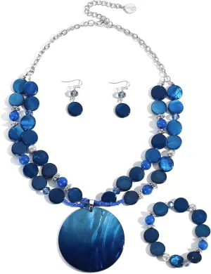Coiris Layered Beads Statement Necklace for Women Gradient Colour Circle Shell Pendant Chunky Jewelry Set Costume Jewelry for Women