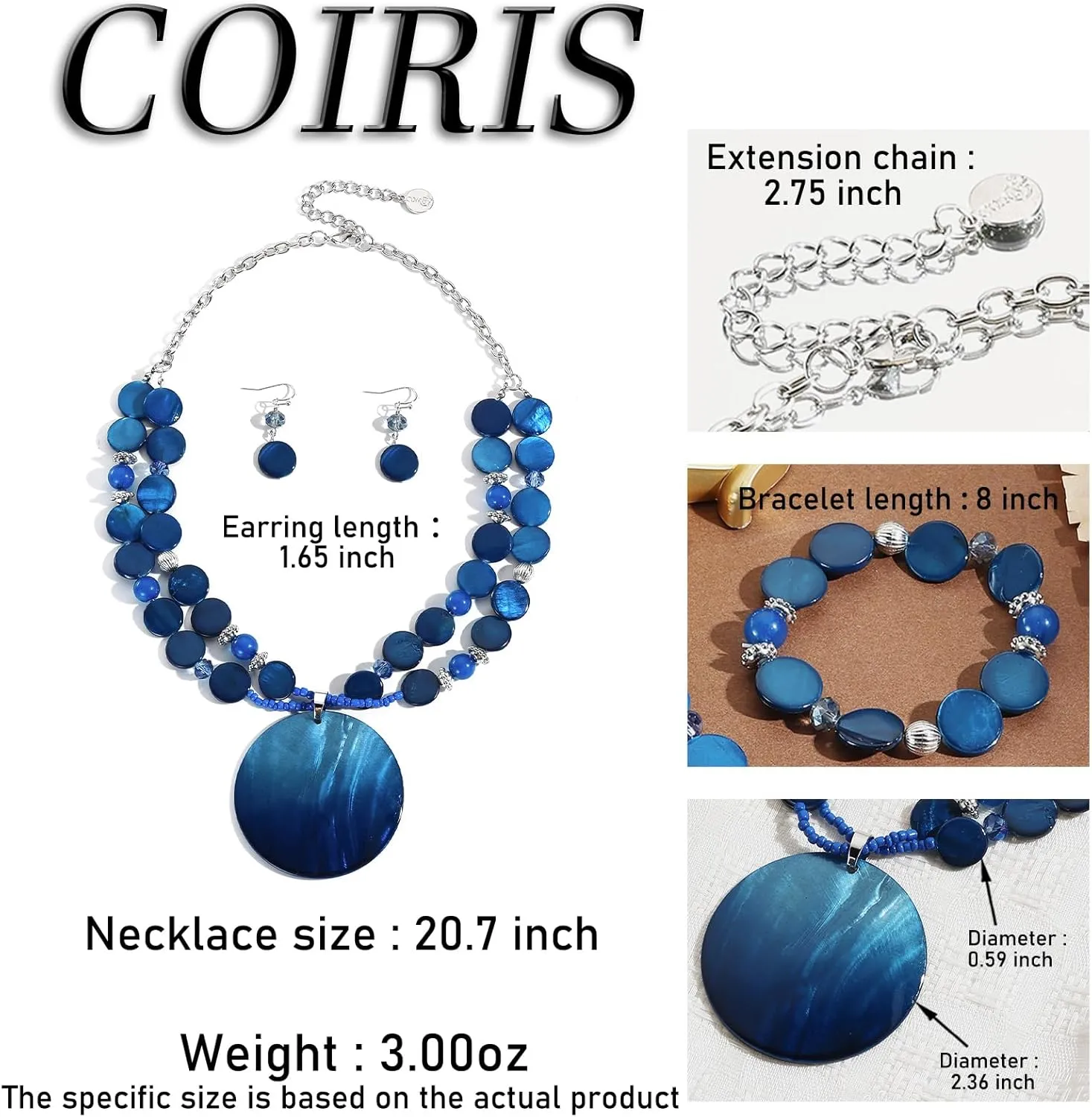 Coiris Layered Beads Statement Necklace for Women Gradient Colour Circle Shell Pendant Chunky Jewelry Set Costume Jewelry for Women