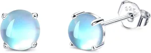 COLORFUL BLING Moonstone Earrings 925 Sterling Silver Rainbow Moonstone Stud Earrings Tiny Small Earrings Moonstone Jewelry for Women Hypoallergenic Earrings