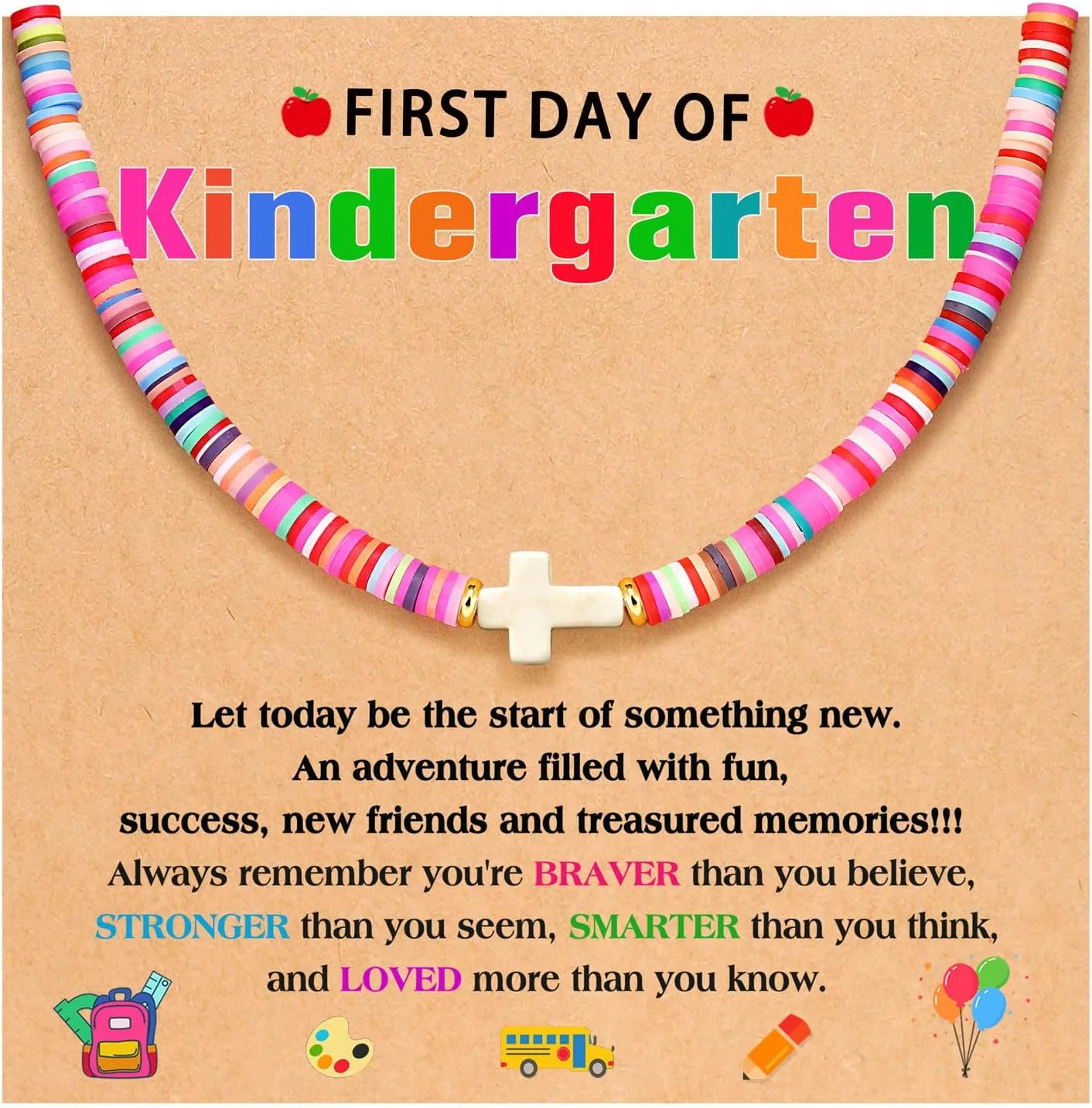 Colorful Cross Clay Necklace for Girls Kindergarten Back to School Gifts