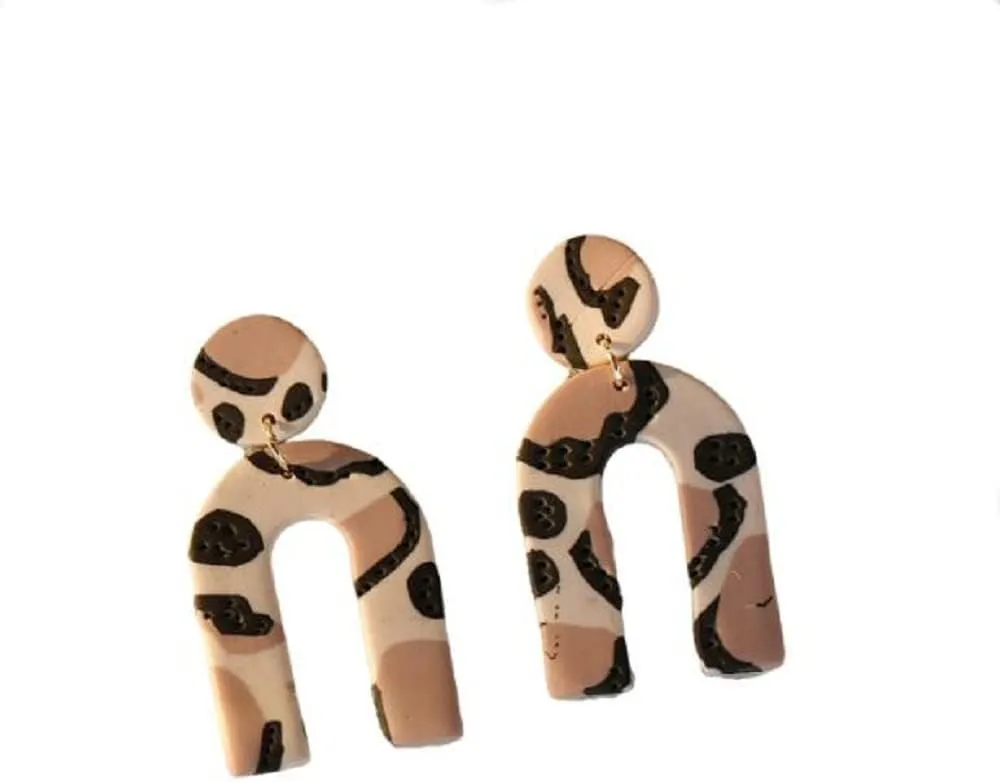 COLORFULBLING Handmade Lightweight Colorful Bohemian Irregular U Shape Resin Leopard Print Dangle Drop Earrings for Women Girls Statement Creative Acrylic Geometric Jewelry Gifts