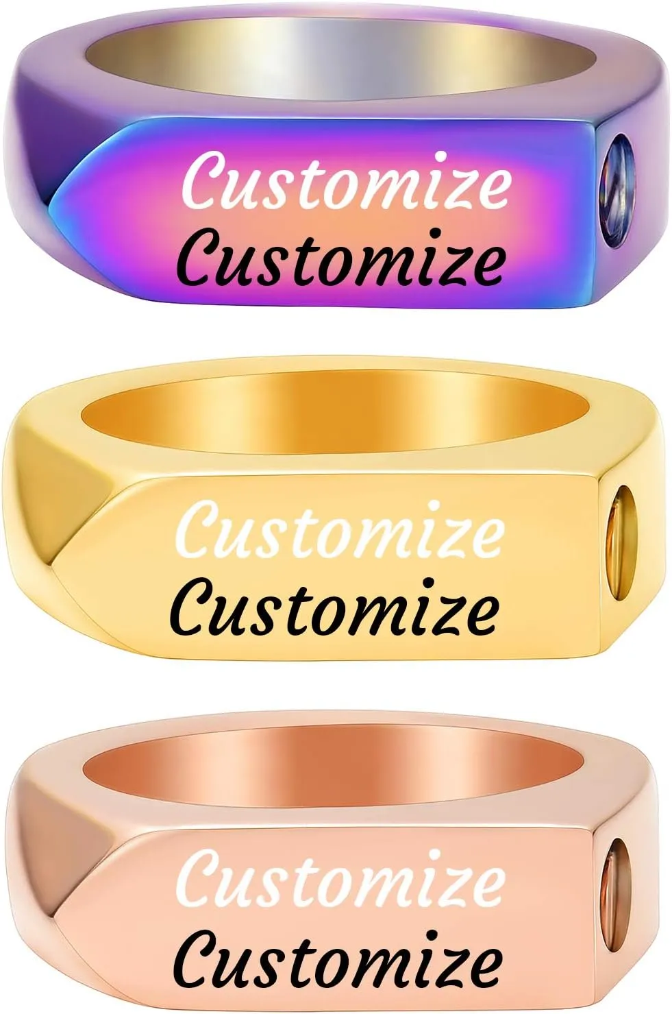 constantlife Cremation Rings for Ashes for Men Stainless Steel Geometric Design Personalized Finger Ring Memorial Urns Jewelry