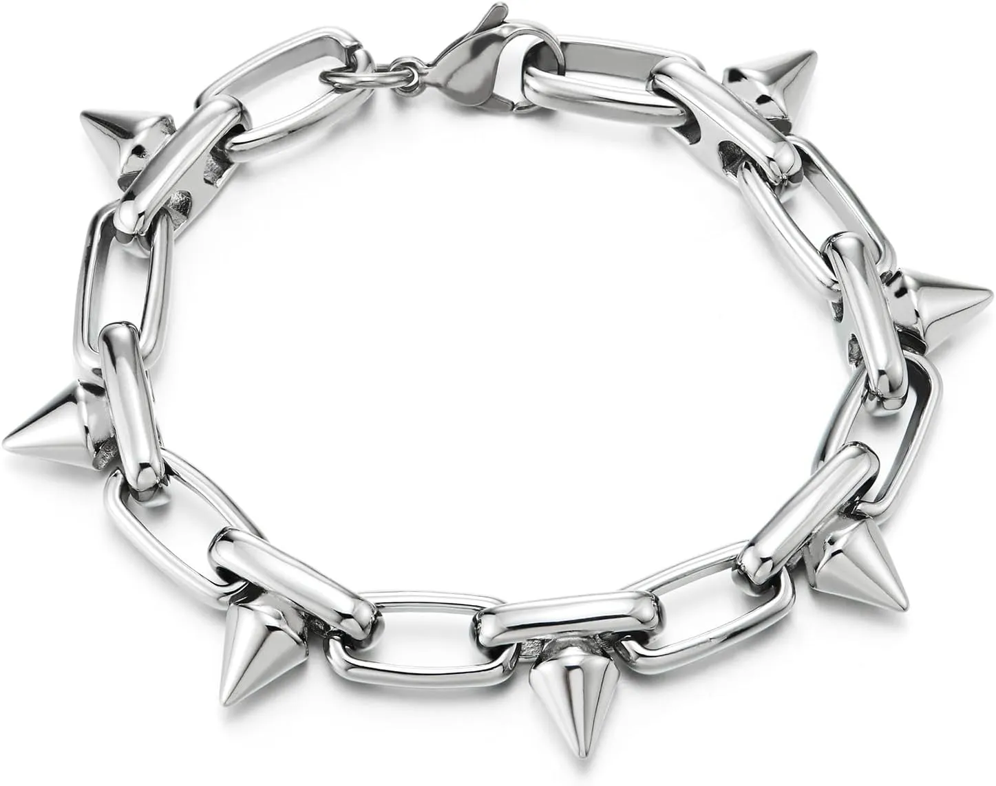 COOLSTEELANDBEYOND Stainless Steel Spike Link Chain Bracelet for Men Women, Unique Style