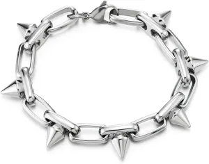 COOLSTEELANDBEYOND Stainless Steel Spike Link Chain Bracelet for Men Women, Unique Style