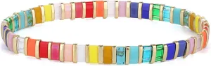 CQUAN CHI Tila Bead Bracelet Women Strand Bracelet Flat Bead Bracelet Handmade Stack Friendship Bracelet