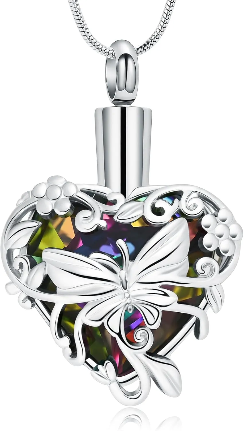 Cremation Jewelry Butterfly Heart Urn Necklaces for Ashes for Women Men Cremation Ash Pendant Loved One Memorial Keepsake Jewelry