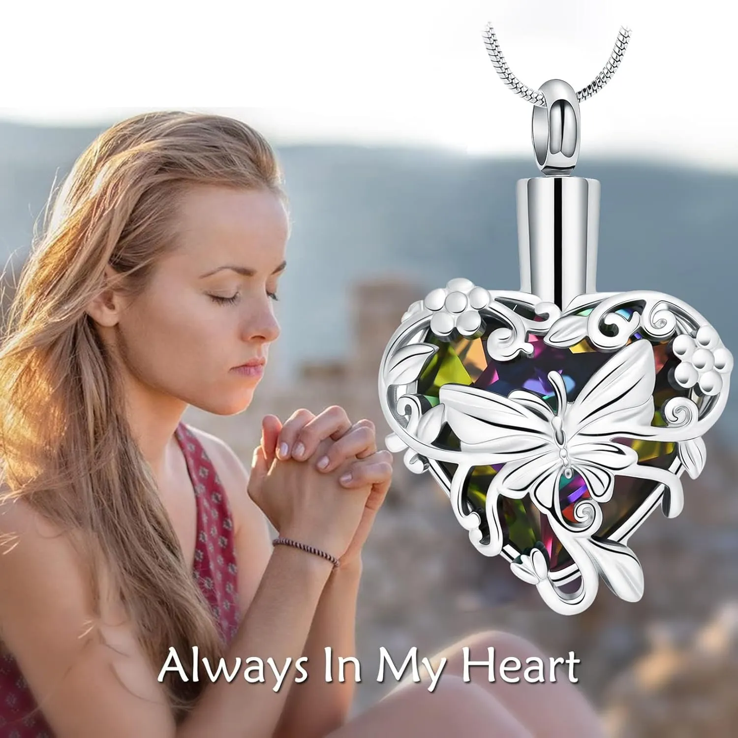 Cremation Jewelry Butterfly Heart Urn Necklaces for Ashes for Women Men Cremation Ash Pendant Loved One Memorial Keepsake Jewelry