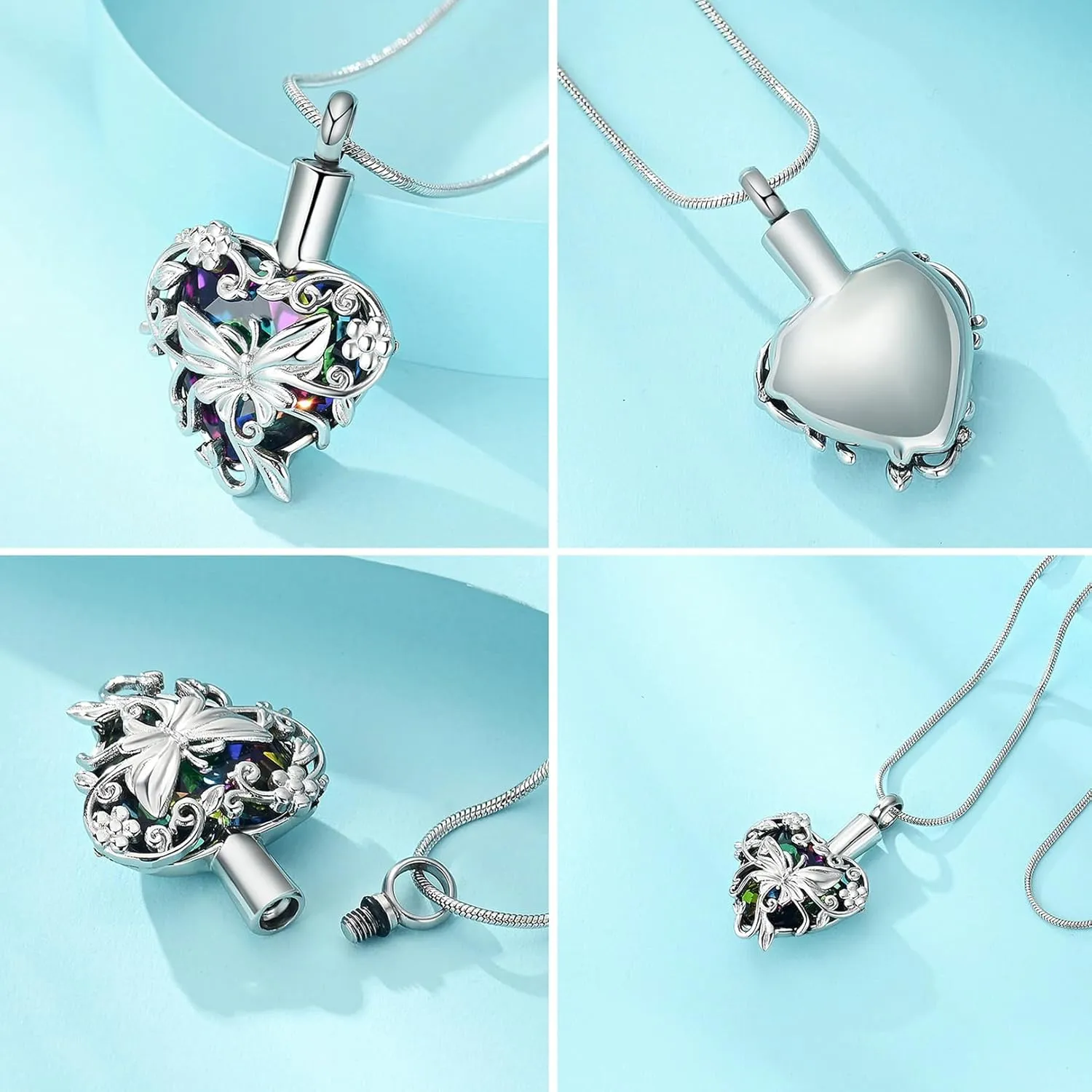 Cremation Jewelry Butterfly Heart Urn Necklaces for Ashes for Women Men Cremation Ash Pendant Loved One Memorial Keepsake Jewelry