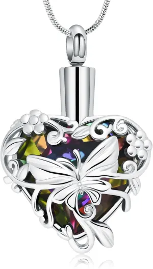 Cremation Jewelry Butterfly Heart Urn Necklaces for Ashes for Women Men Cremation Ash Pendant Loved One Memorial Keepsake Jewelry